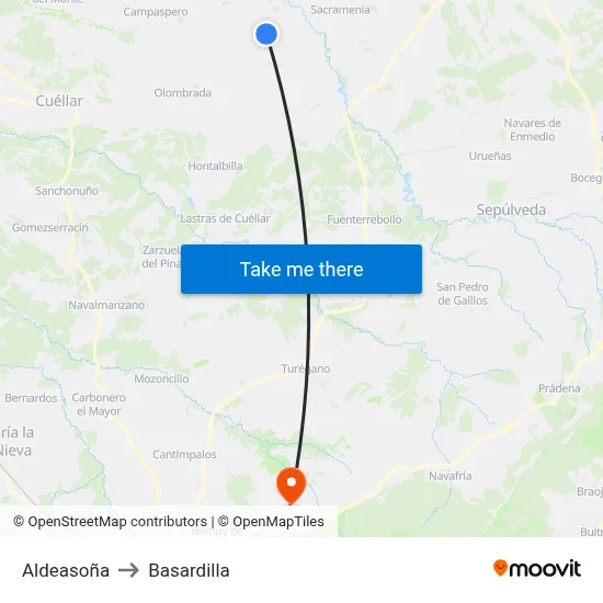 Aldeasoña to Basardilla map