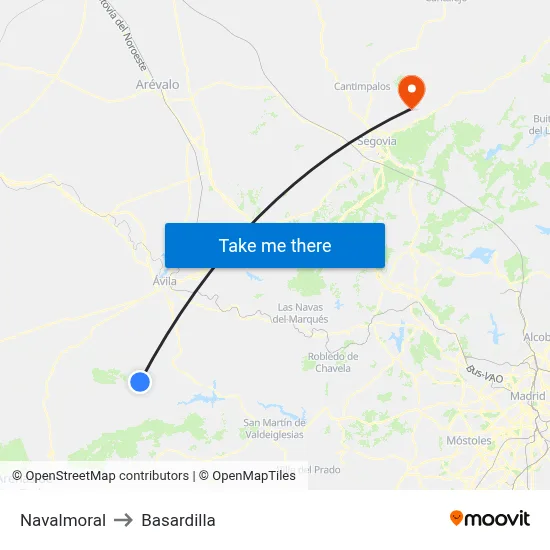 Navalmoral to Basardilla map