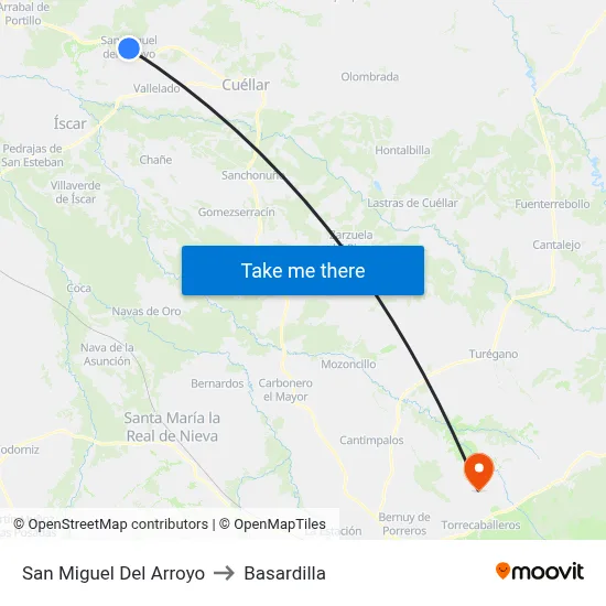 San Miguel Del Arroyo to Basardilla map