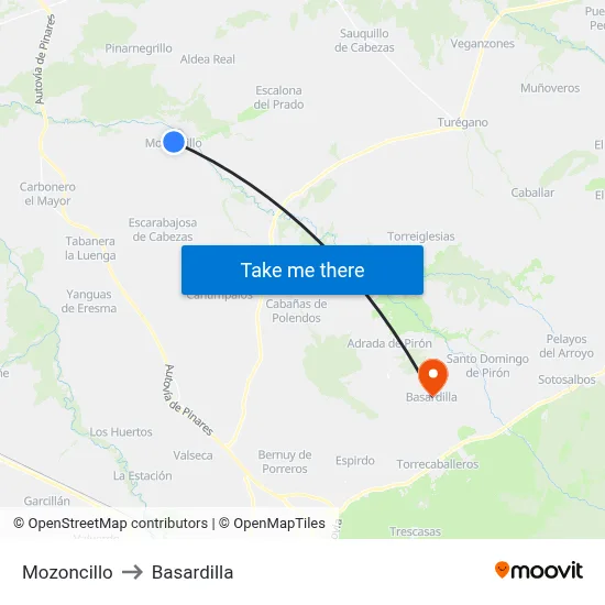 Mozoncillo to Basardilla map