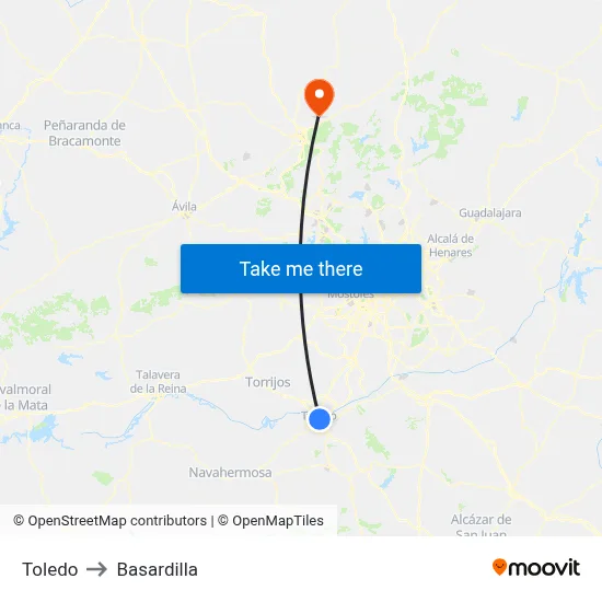 Toledo to Basardilla map