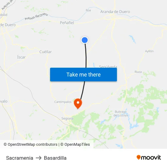 Sacramenia to Basardilla map
