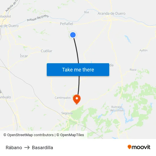 Rábano to Basardilla map