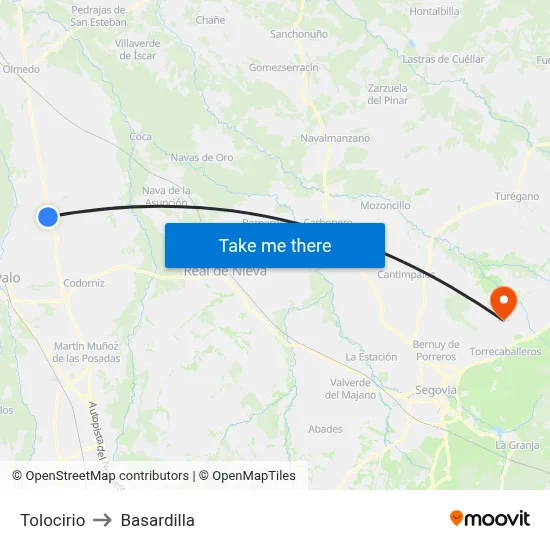 Tolocirio to Basardilla map