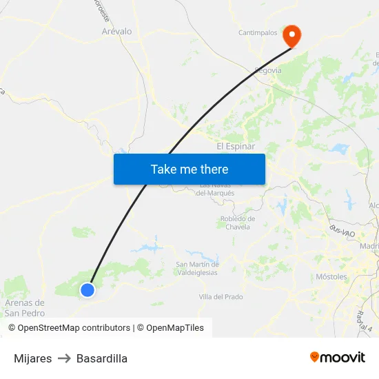 Mijares to Basardilla map