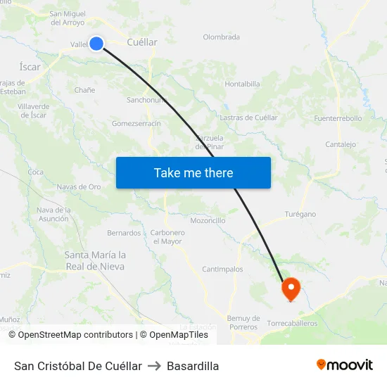 San Cristóbal De Cuéllar to Basardilla map