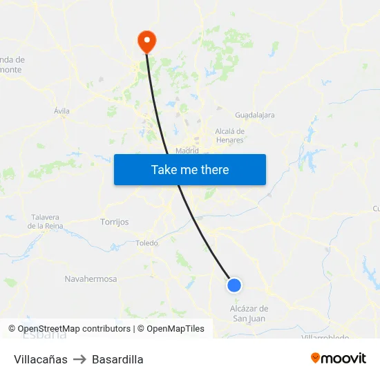 Villacañas to Basardilla map