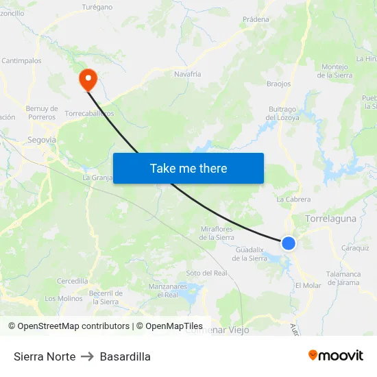 Sierra Norte to Basardilla map