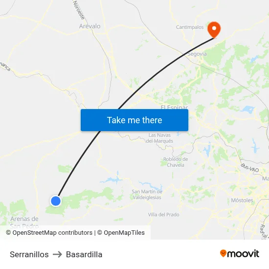 Serranillos to Basardilla map