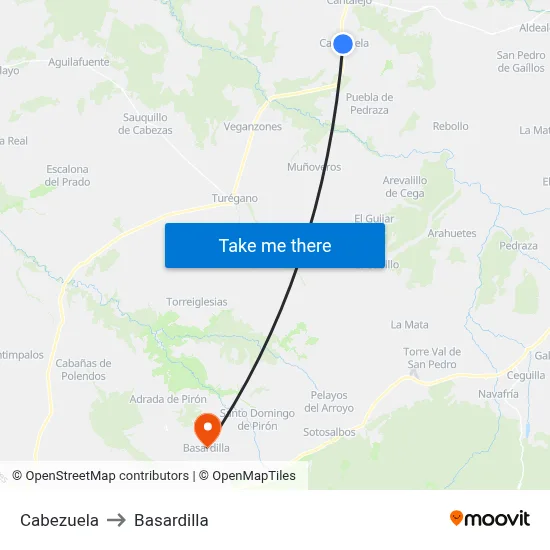 Cabezuela to Basardilla map