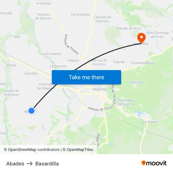 Abades to Basardilla map