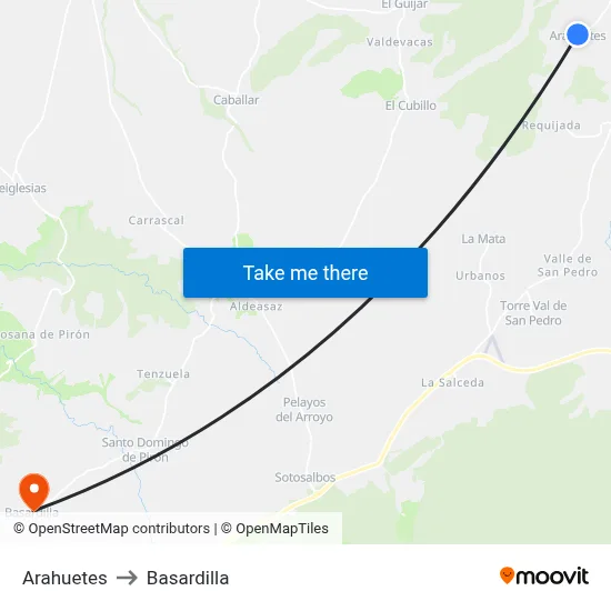 Arahuetes to Basardilla map