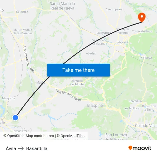 Ávila to Basardilla map