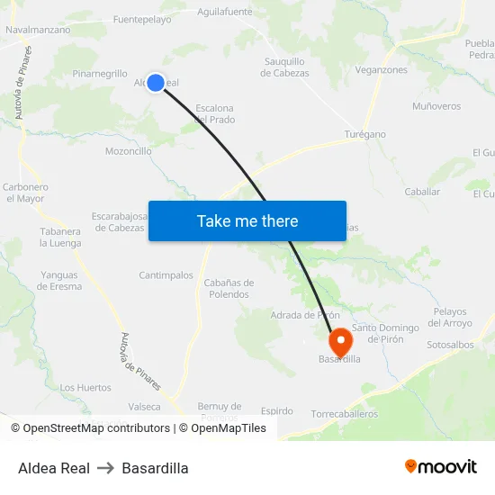 Aldea Real to Basardilla map