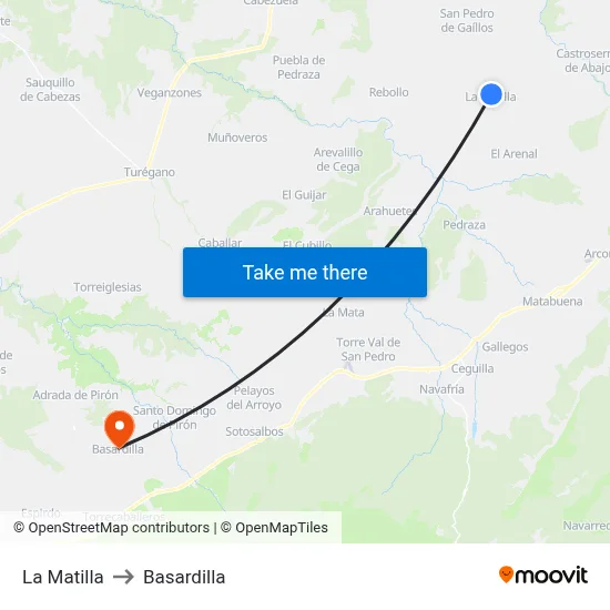 La Matilla to Basardilla map