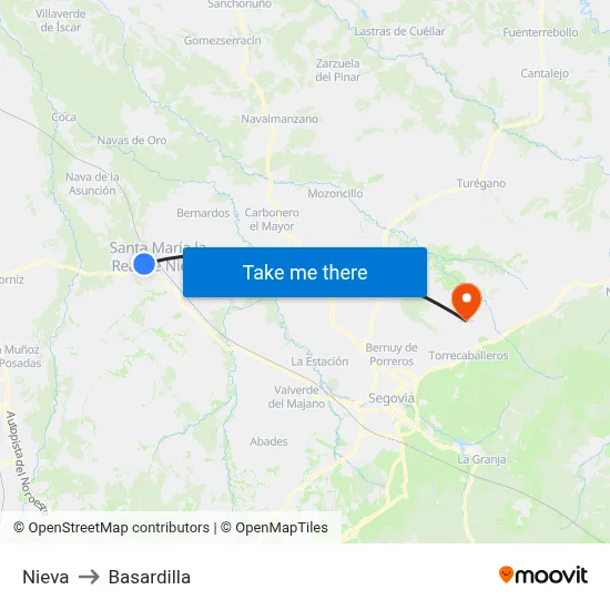 Nieva to Basardilla map