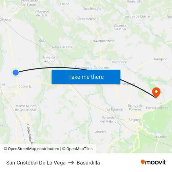 San Cristóbal De La Vega to Basardilla map