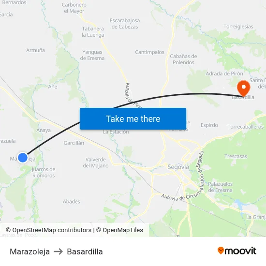 Marazoleja to Basardilla map
