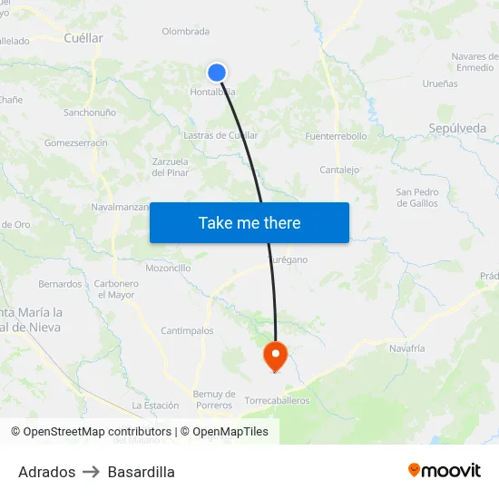 Adrados to Basardilla map