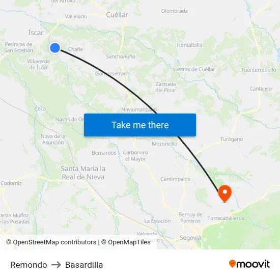 Remondo to Basardilla map