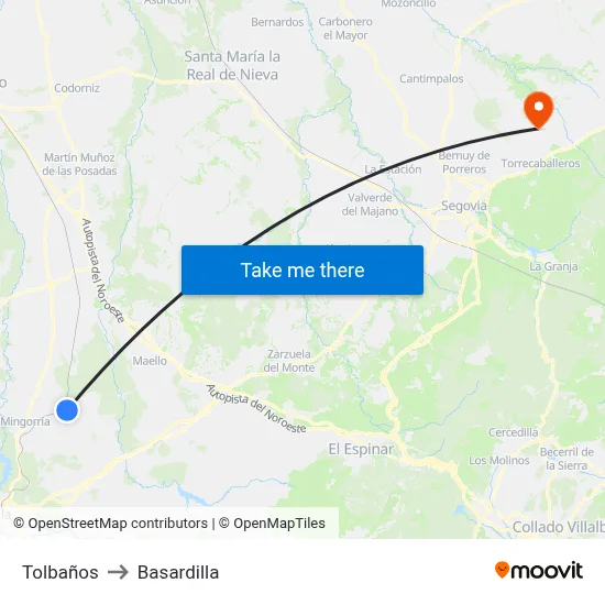 Tolbaños to Basardilla map