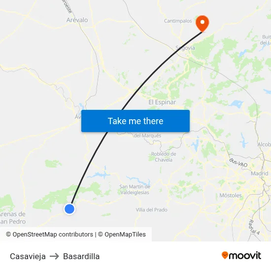 Casavieja to Basardilla map