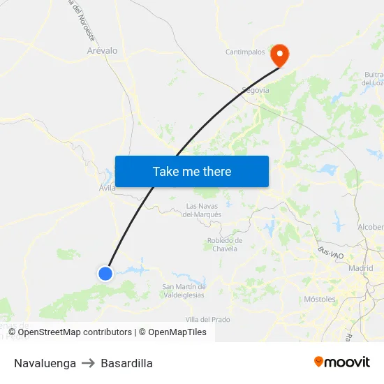 Navaluenga to Basardilla map