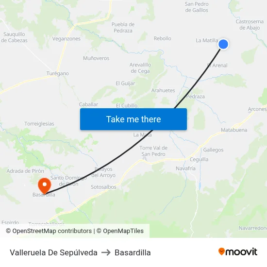 Valleruela De Sepúlveda to Basardilla map