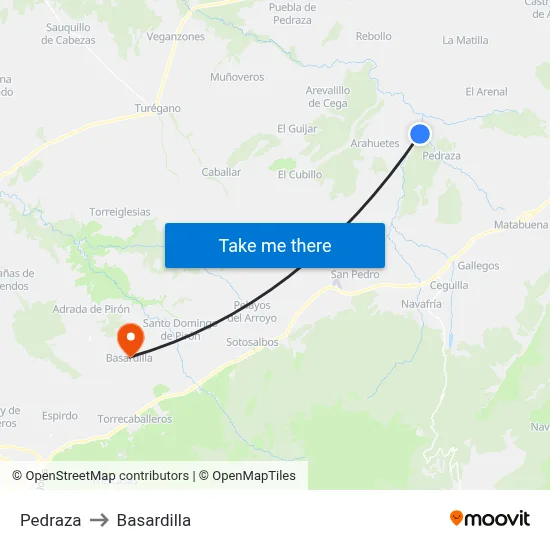 Pedraza to Basardilla map