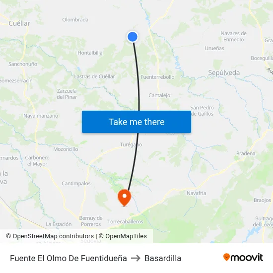 Fuente El Olmo De Fuentidueña to Basardilla map