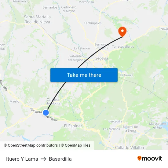 Ituero Y Lama to Basardilla map