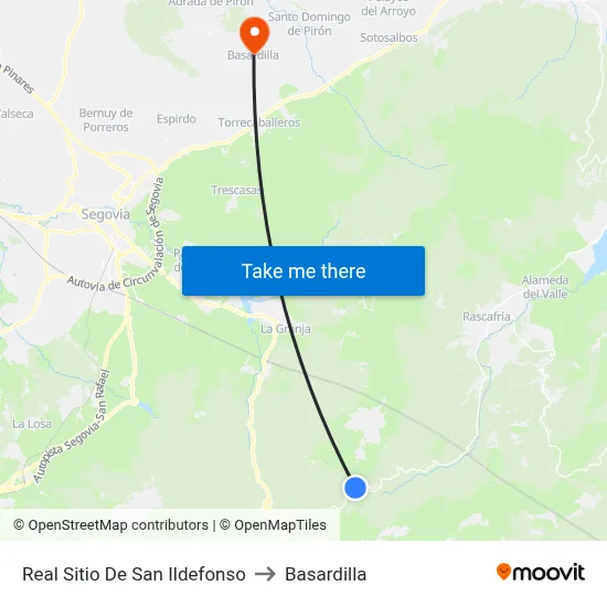 Real Sitio De San Ildefonso to Basardilla map