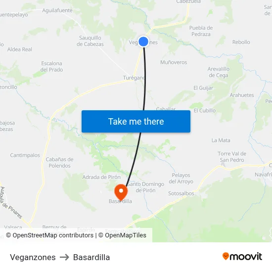 Veganzones to Basardilla map