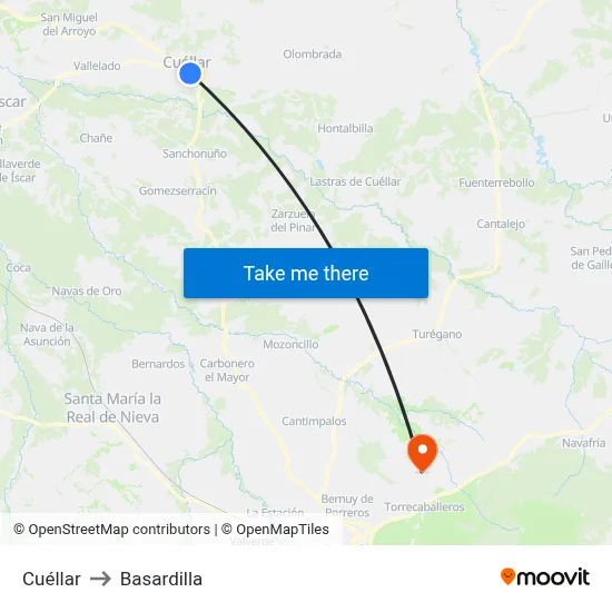 Cuéllar to Basardilla map