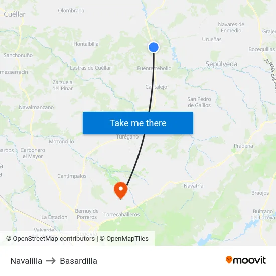 Navalilla to Basardilla map