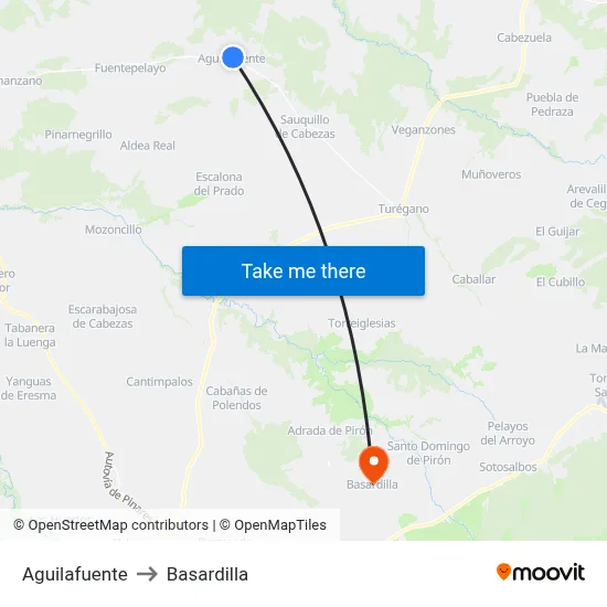 Aguilafuente to Basardilla map