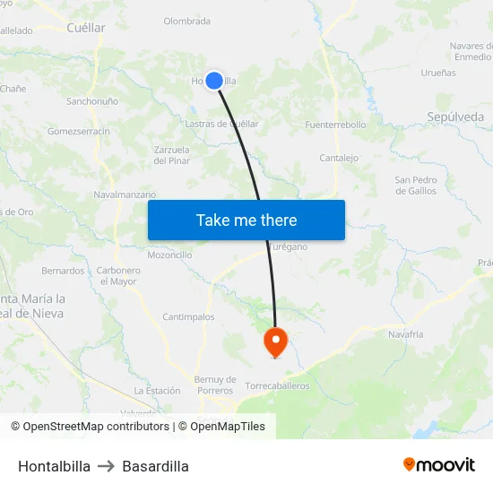 Hontalbilla to Basardilla map