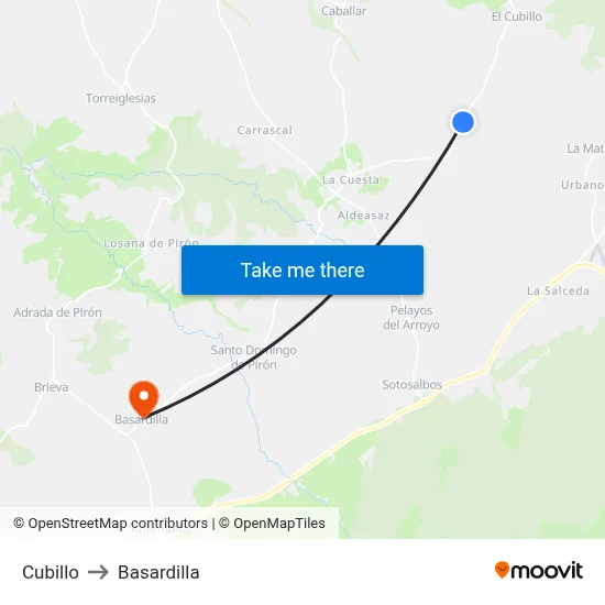 Cubillo to Basardilla map