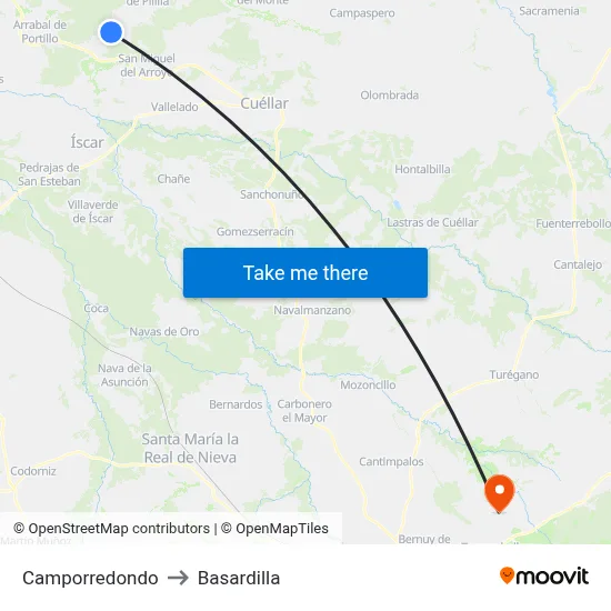 Camporredondo to Basardilla map