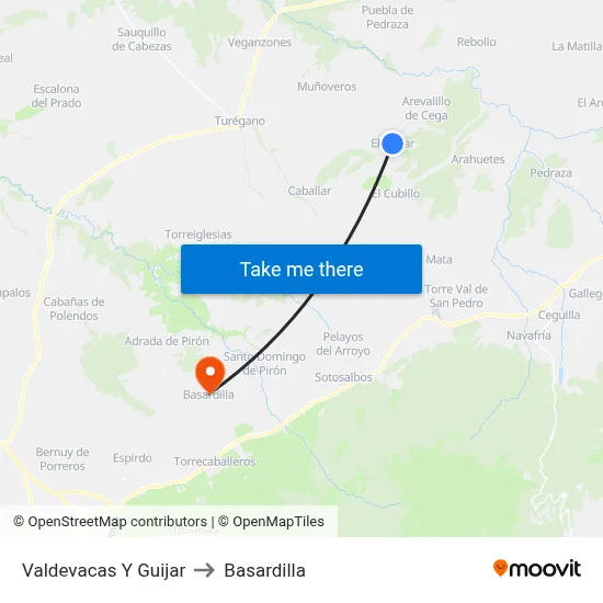 Valdevacas Y Guijar to Basardilla map
