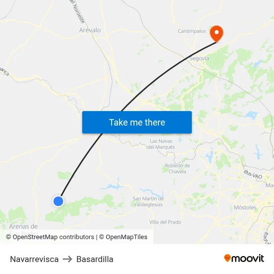 Navarrevisca to Basardilla map