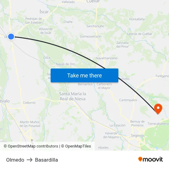 Olmedo to Basardilla map