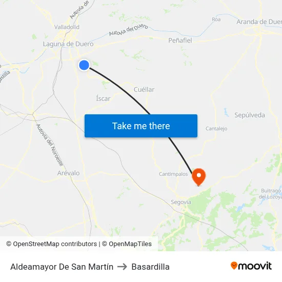 Aldeamayor De San Martín to Basardilla map