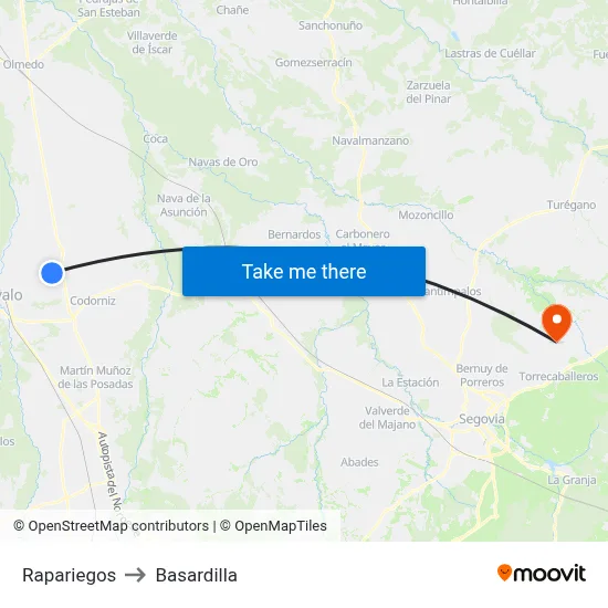 Rapariegos to Basardilla map