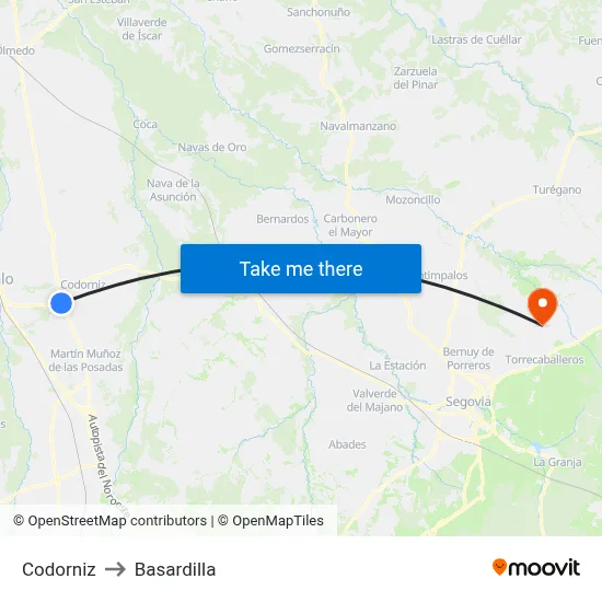 Codorniz to Basardilla map