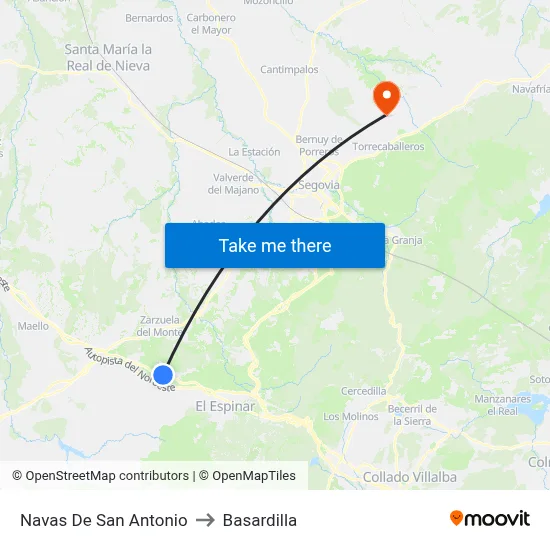 Navas De San Antonio to Basardilla map