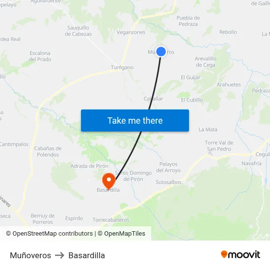 Muñoveros to Basardilla map