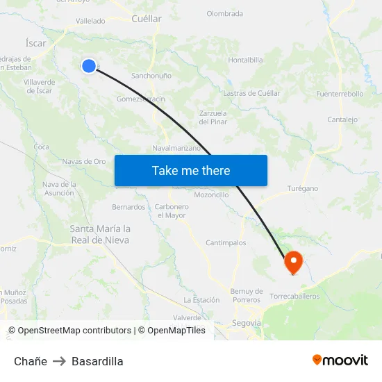 Chañe to Basardilla map