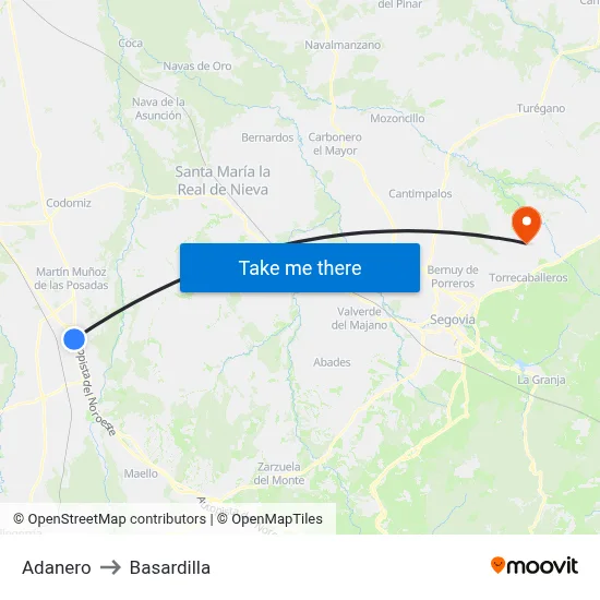 Adanero to Basardilla map