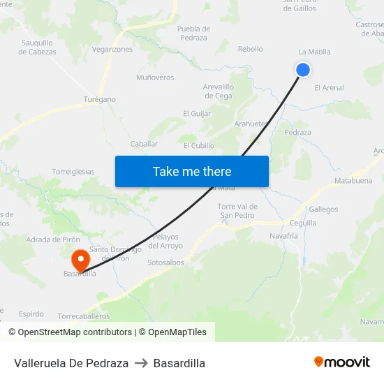 Valleruela De Pedraza to Basardilla map